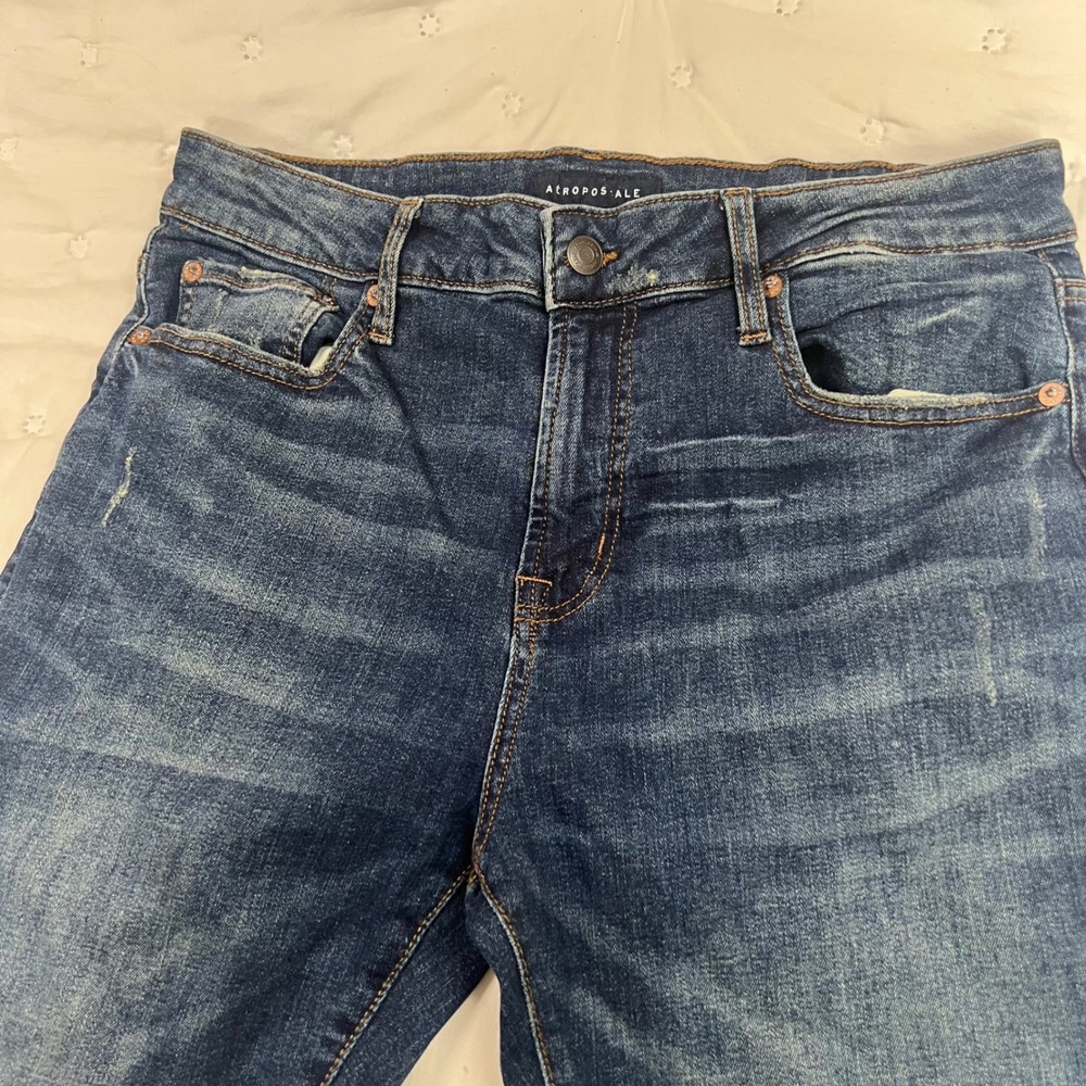 Aeropostale Mens Athletic Skinny Jeans Dark Wash Distressed 32x34 Denim